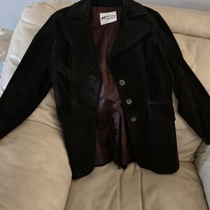 Brown Suede Single-Breasted Blazer
